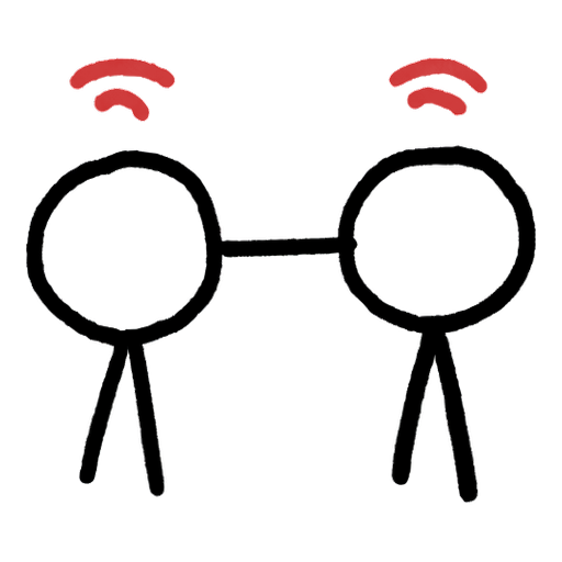Two nodes joined by a line, each with a small signal above it