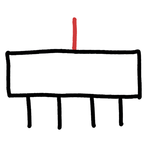 A switch with four ports below it and one uplink above